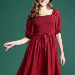 DressBerry Puff Sleeve A-Line Mini Dress with Belt-picture-13