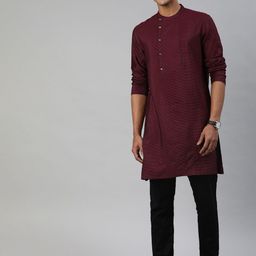 THE BEAR HOUSE Men Red Striped Straight Kurta-52