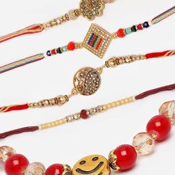 ZENEME Set Of 5 Stone Smiley Bracelet Rakhi Set-image-62