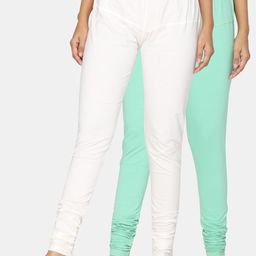 TSG Bliss Women Pack Of 2 Off-White & Blue Solid Churidar-Length Leggings-image-139