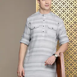 House of Pataudi Woven Design Pathani Rozana Kurta-picture-0