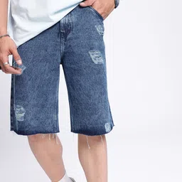 glitchez Men Raw Finish Loose Distressed Denim Jorts-picture-39