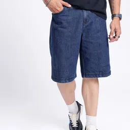 glitchez Men Fresh Navy Loose Fit Denim Jorts-image-36