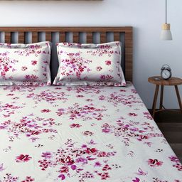 SWAYAM White Veda Floral Print 160 TC Cotton Double Bedsheet Set-image-99