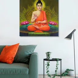 999Store Green & Orange Shutter Stock Modern Art Buddha Canvas Wall Painting-31