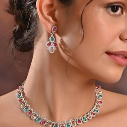 Fida Rhodium-Plated AD-Studded Jewellery Set-image-53