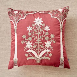 Home Centre Velour Pink 5 Pieces Classical Floral Embroidered Square Cushion Covers-image-97