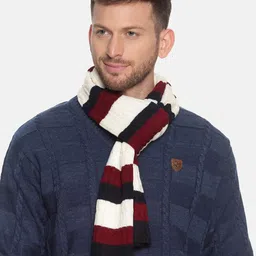 513 Men White & Navy Striped Patterned Muffler-image-5