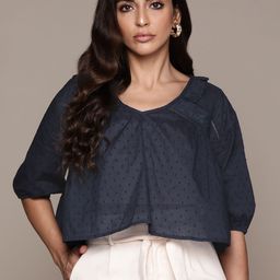 Label Ritu Kumar Navy Blue Solid Cotton Top-picture-4