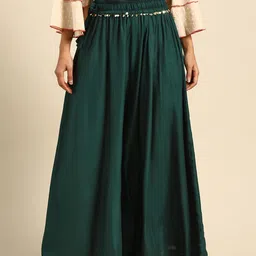 TAG 7 Women Green Solid Flared Palazzos-image-30