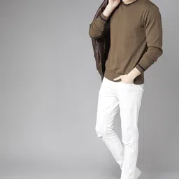 Roadster Men Olive Brown Solid Pullover Sweater-image-55