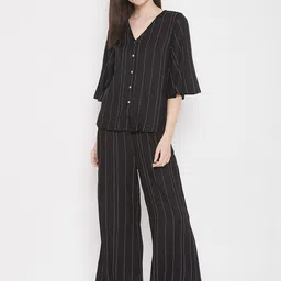 Clovia Women Black & White Striped Night Suit-picture-8
