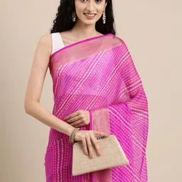 Mitera Purple & White Leheriya Print Celebrity Pure Chiffon Saree-picture-45