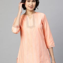 Cottinfab Peach-Coloured Striped Pure Cotton Kurti-picture-49