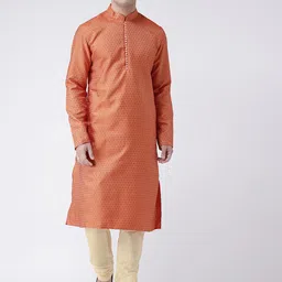 DEYANN Men Orange Woven Design Straight Kurta-image-78