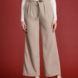 all about you Women Textured Pleated Trousers with Belt-image-27