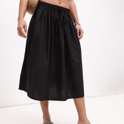 DressBerry Pitch-Darkness Gathered A-line Midi Skirt-image-20