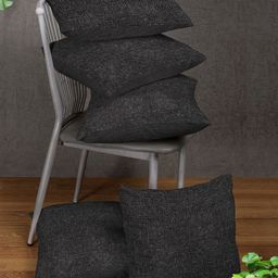 ROMEE Black Set of 5 Solid Square Cushion Covers-25