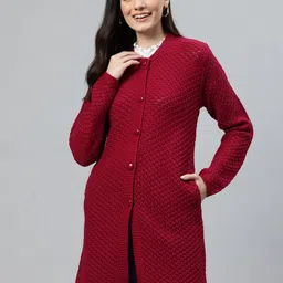 One Femme Women Self Design Longline Coat-image-75