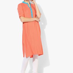 F Loop Women Peach-Coloured Solid Straight Kurta-image-74