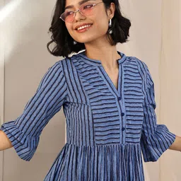 Libas Print Bell Sleeve Layered Fit & Flare Dress-image-13