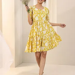 Libas Floral Print Puff Sleeve Fit & Flare Dress-image-74