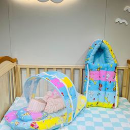 Fareto Infants Blue & Pink Printed Baby Bed Sets-1