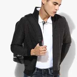 Dark Grey Textured High Neck Sweater-image-63
