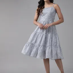 Aarika Floral Print Georgette A-Line Midi Dress-image-11