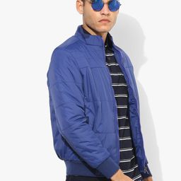 Blue Solid Bomber Jacket-image-49