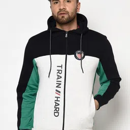 Octave Men White & Navy Blue Colourblocked Hooded Sweatshirt-image-83