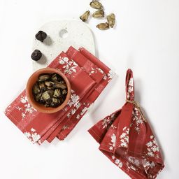 Contrast Living Set Of 4 Red & White Floral Printed Table Napkins-30