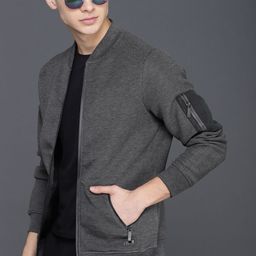 WROGN Men Grey Melange Solid Bomber-picture-43