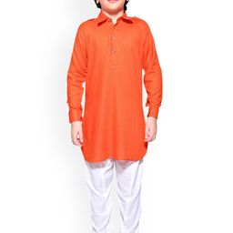 Jeetethnics Boys Orange & White Solid Kurta with Salwar-picture-14