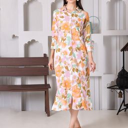 KWEEN Floral Print Shirt Midi Dress-image-75