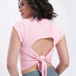 glitchez Elevated Basics Slim Fit Tie-Up Back Crop Top-picture-5