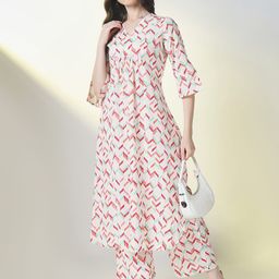 SHOWOFF Women Printed Pleated Kurta with Trousers-image-50