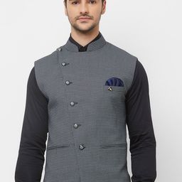 N Dot Men Black & White Printed Woven Nehru Jacket-image-51