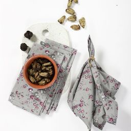 Contrast Living Set Of 4 Grey & Pink Printed Napkins-2