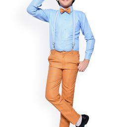 Jeetethnics Boys Orange & Turquoise Blue Solid Shirt with Trousers-23