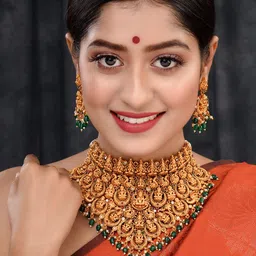 Saraf RS Jewellery Gold-Plated Stone-Studded Jewellery Set-54