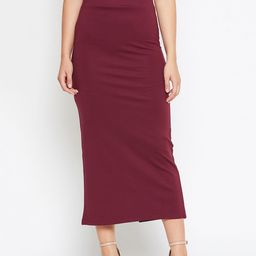 Castle Maroon Stretchable Solid Pencil Skirt-image-5