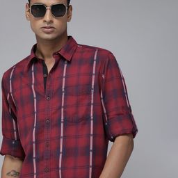 The Roadster Life Co. Pure Cotton Roll-Up Sleeves Checked Casual Shirt-image-48