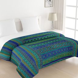 SWAYAM Blue & Sea Green Printed AC Double Comforter-78