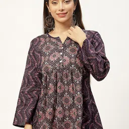 Jaipur Morni Purple Print Cotton A-Line Top-22