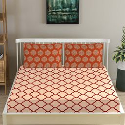 Trance Home Linen Unisex Red Cotton Bedsheets-image-78