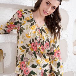 DUSK ATTIRE Yellow & Green Floral Printed Co-Ords-image-73