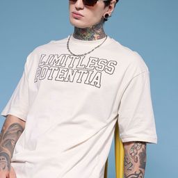HERE&NOW Typography Printed Drop-Shoulder Sleeves Pure Cotton Relaxed Fit T-shirt-picture-33