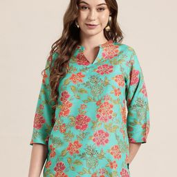 HERE&NOW Floral Printed Mandarin Collar Kurti-image-25