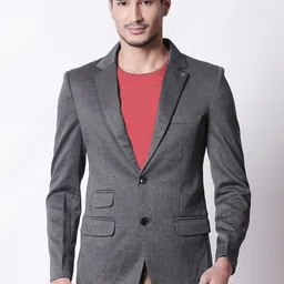 SPYKAR Men Charcoal Grey Solid Single-Breasted Casual Pure Cotton Blazer-picture-2